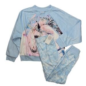 Small (6/6X) Girls 2pc Jellifish Kids Blue Unicorn Pajama PJ Sleepwear Set